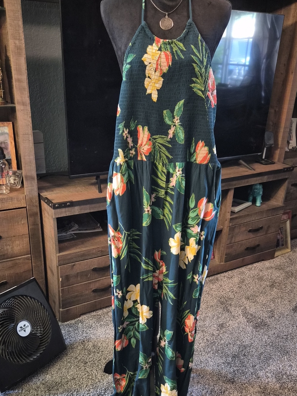 Patrons of Peace Dark Teal Floral Wide-Leg Jumpsuit